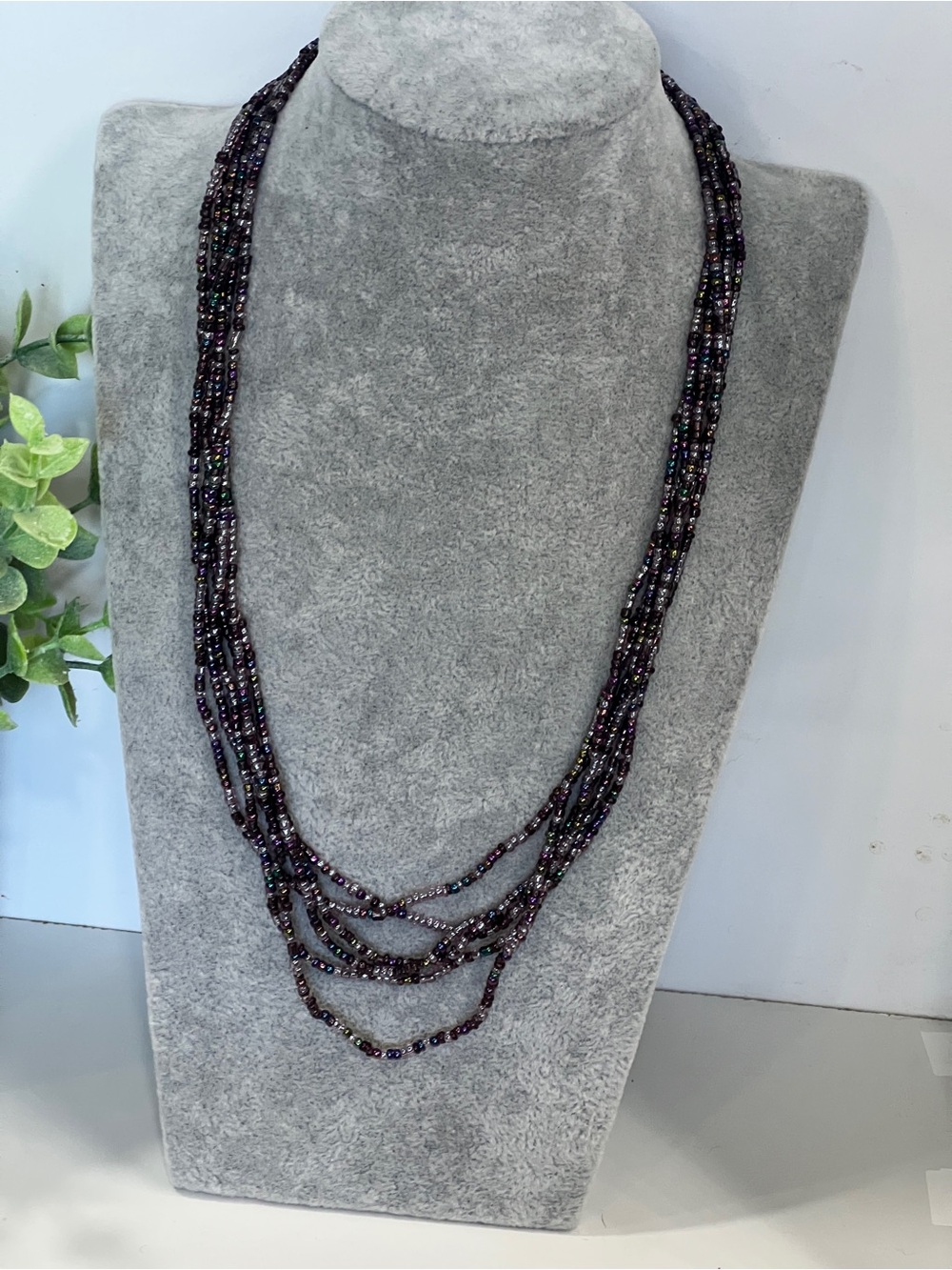 💥 Long Multi-Strand Purple Beaded Necklace - wrapped 4 times